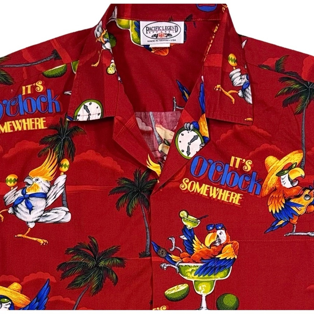 Vtg Pacific Legend 5 O'Clock Somewhere Hawaiian Shirt Hawaii‎ L Margarita Parrot
